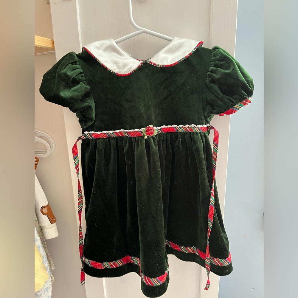 Festive Green Velvet Kids Costume Dress